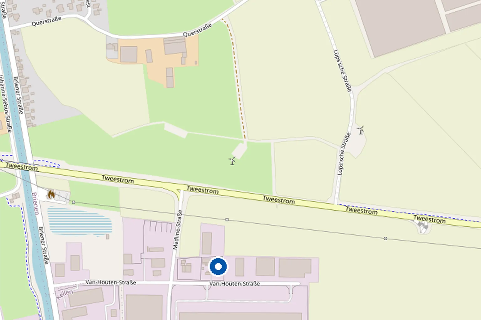 Kartenausschnitt von Kleve mit Markierung der van-Houten-Straße 11