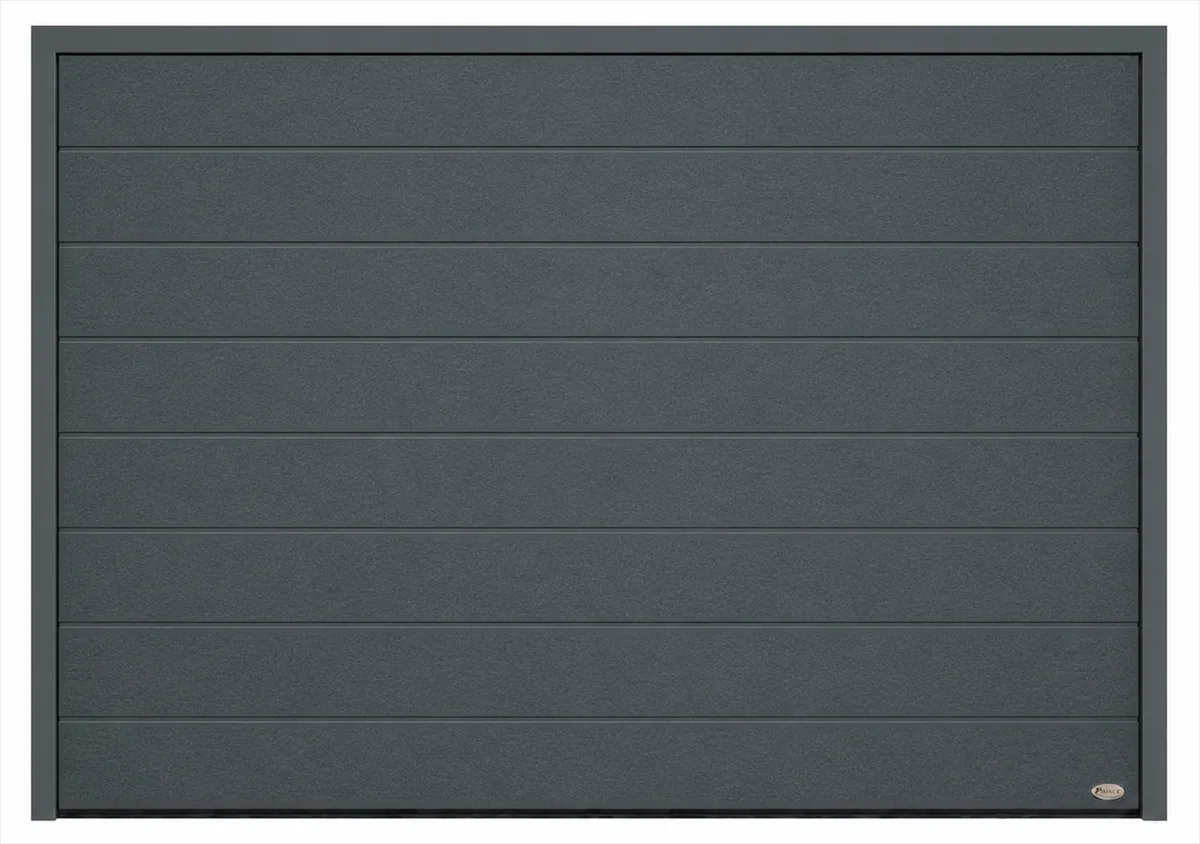 Novoferm-Sektionaltor Großsicke Glatt in Satin Grey (ähnlich DB703), Ansicht von vorn mit Rahmen